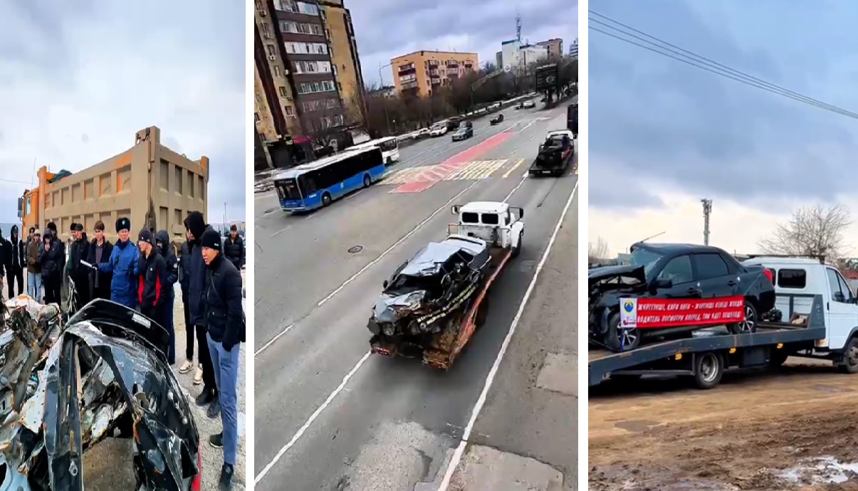 Память о погибших: на дороги Актобе вышла колонна с искорёженными авто