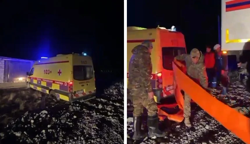 Карета скорой, спешившая на вызов, застряла в непролазной грязи в Хромтау