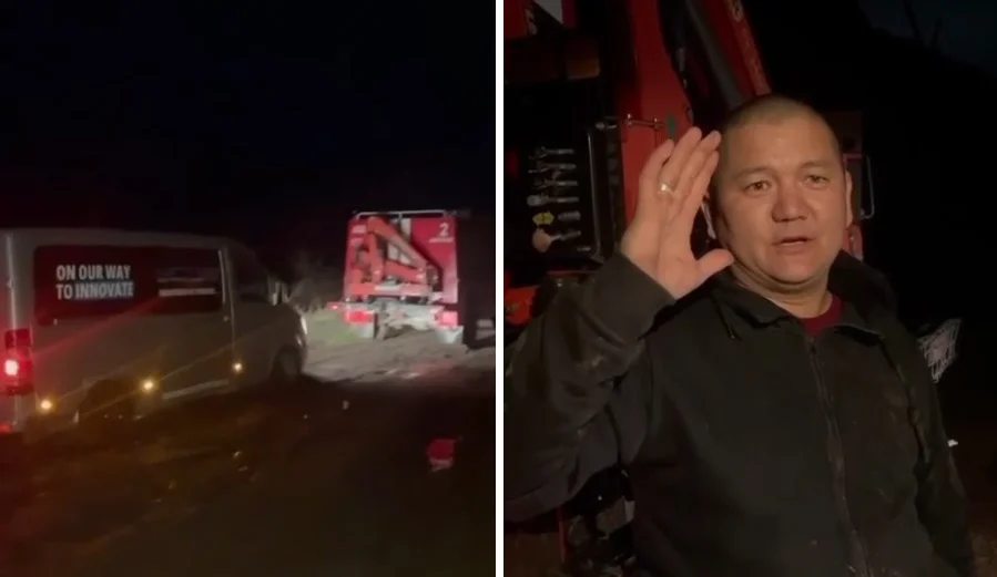 В Актобе в грязи застрял грузовой автомобиль с иностранцами, направлявшимися в Москву